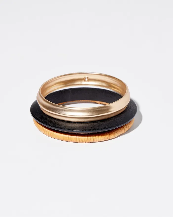 Chico039s Set Of Three Bangle Bracelets Black And Neutral Women Bracelets