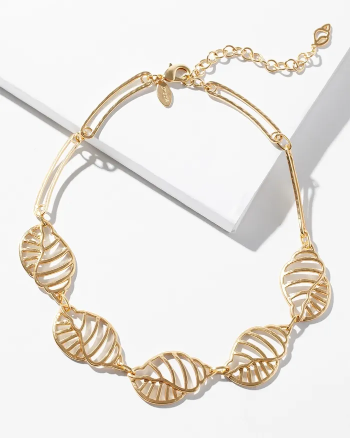 Chico039s Shell Gold Tone Bib Necklace Gold Women Necklaces