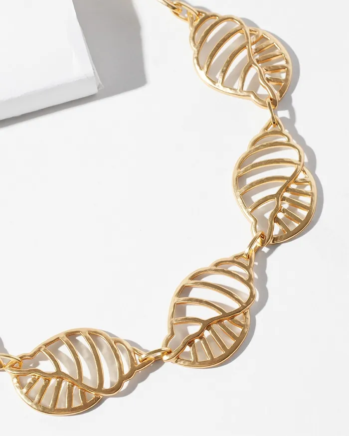 Chico039s Shell Gold Tone Bib Necklace Gold Women Necklaces