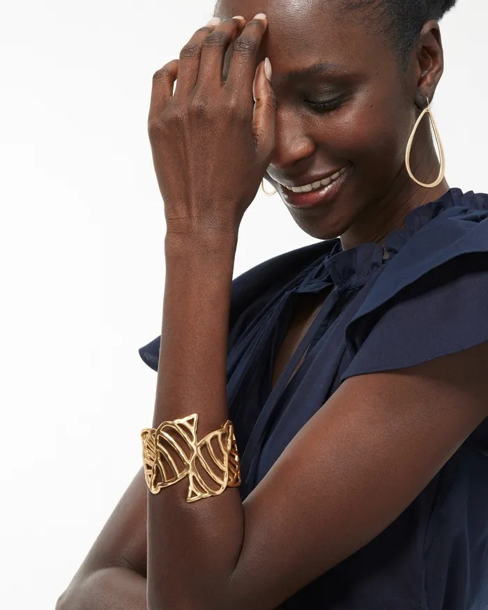 Chico039s Shell Gold Tone Cuff Bracelet Gold Women Bracelets