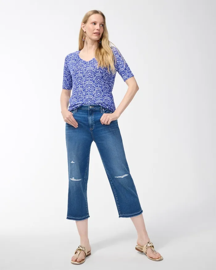 Chico039s Shirred Back Cool Tile Linen Tee Blue Grotto Women Tees