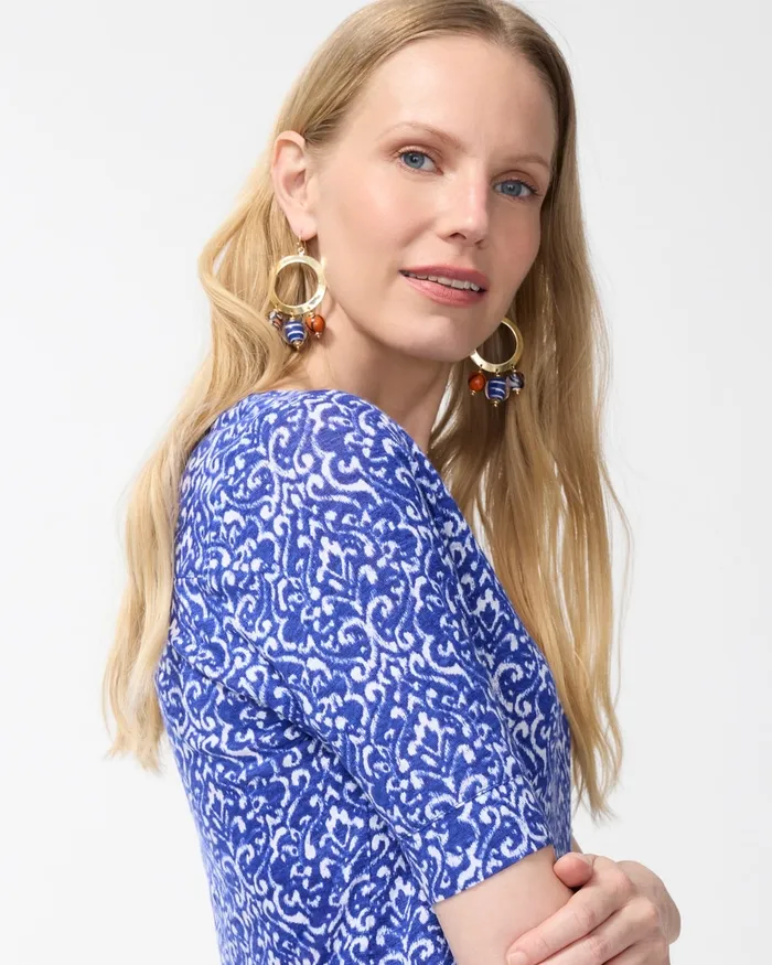 Chico039s Shirred Back Cool Tile Linen Tee Blue Grotto Women Tees
