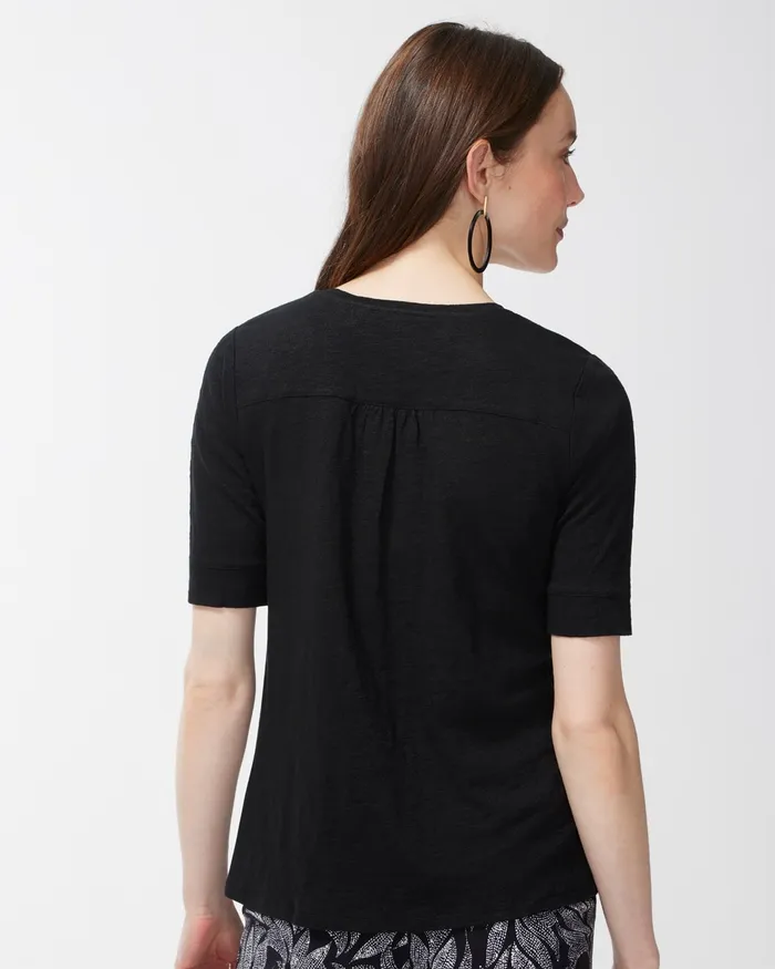 Chico039s Shirred Back Linen Tee Blue Grotto Women Tops