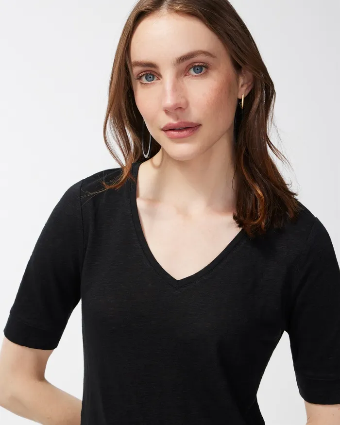 Chico039s Shirred Back Linen Tee Blue Grotto Women Tops