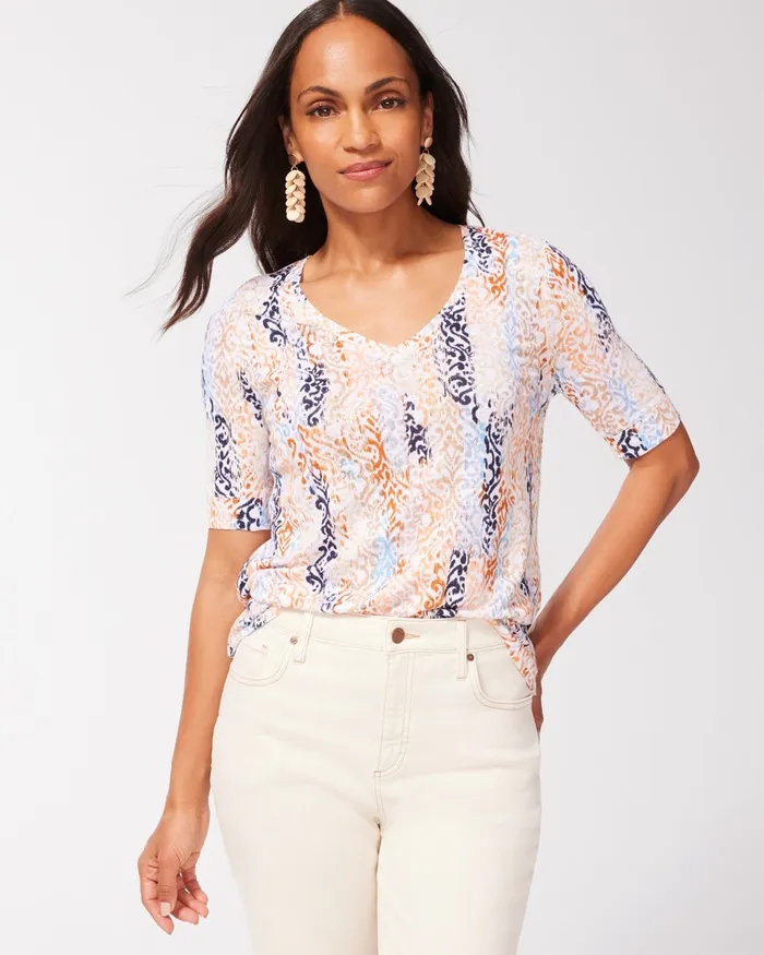 Chico039s Shirred Back Warm Tile Linen Tee Alabaster Women Tees