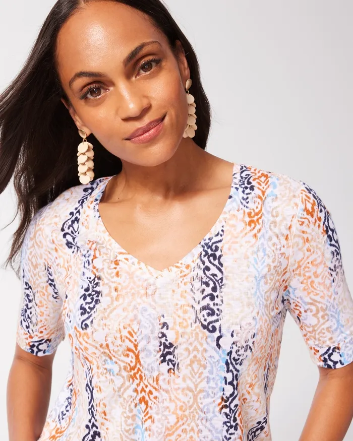 Chico039s Shirred Back Warm Tile Linen Tee Alabaster Women Tees