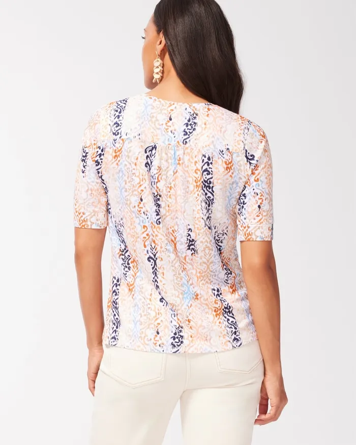 Chico039s Shirred Back Warm Tile Linen Tee Alabaster Women Tops