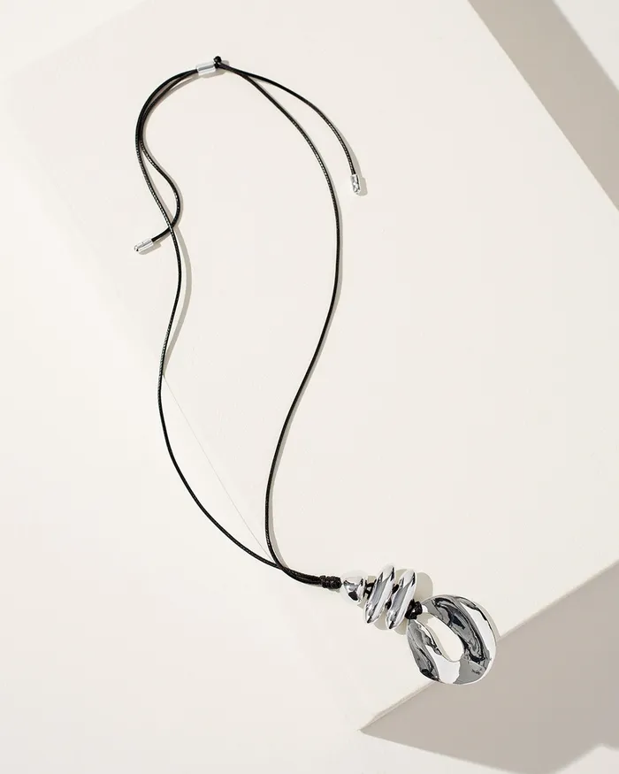 Chico039s Silver Tone Adjustable Pendant Necklace Silver Women Necklaces