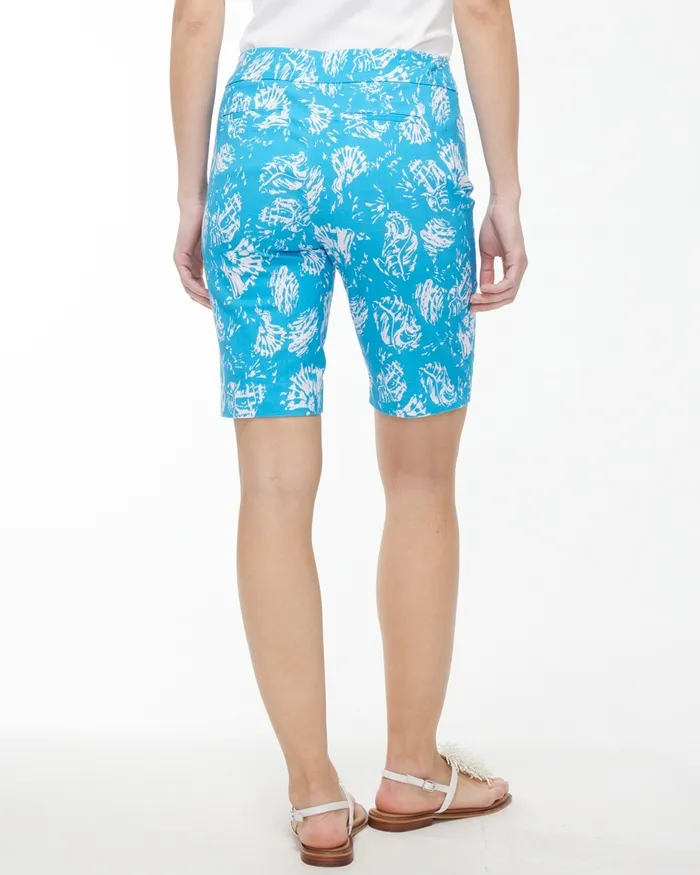 Chico039s So Slimming Brigitte Shell Print Shorts Poolside BlueAlabaster Women Pants