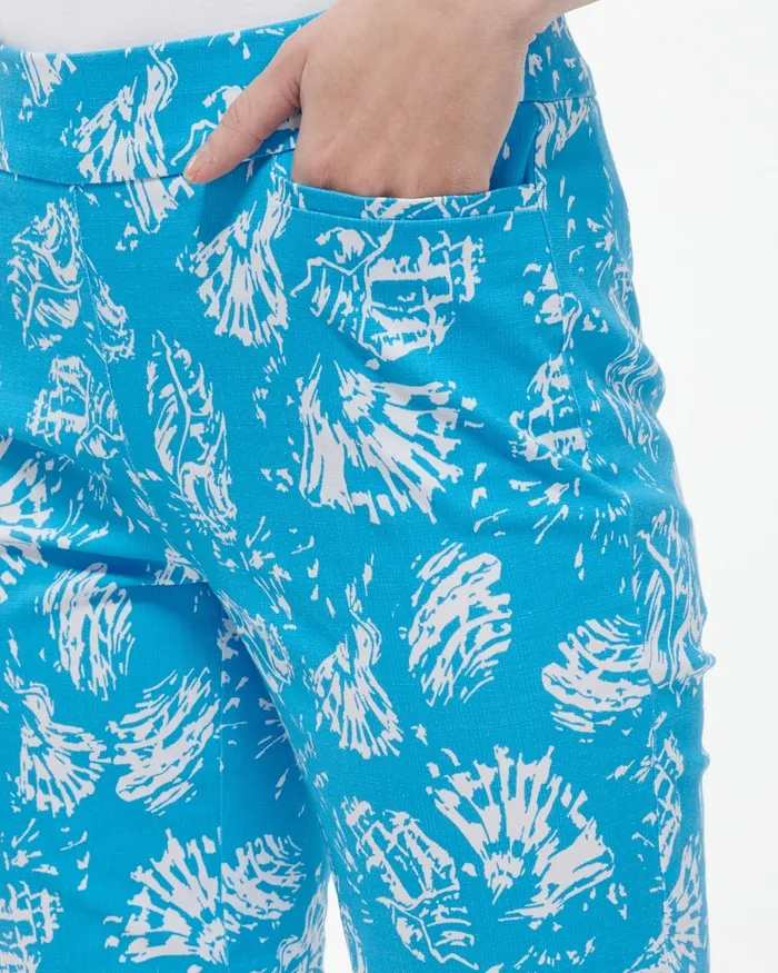 Chico039s So Slimming Brigitte Shell Print Shorts Poolside BlueAlabaster Women Pants