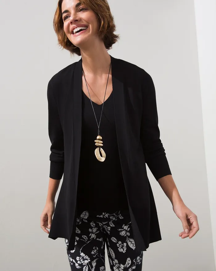 Chico039s Spun Rayon Hanky Hem Cardigan Black Women Sweaters