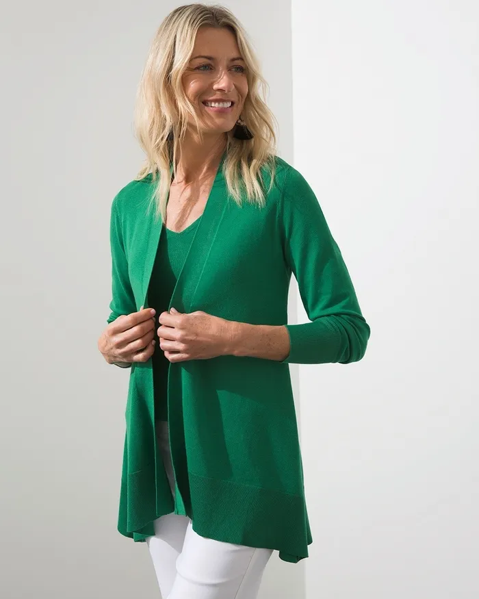 Chico039s Spun Rayon Hanky Hem Cardigan Black Women Sweaters