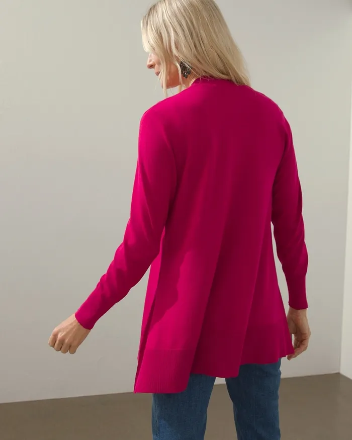 Chico039s Spun Rayon Hanky Hem Cardigan Black Women Sweaters