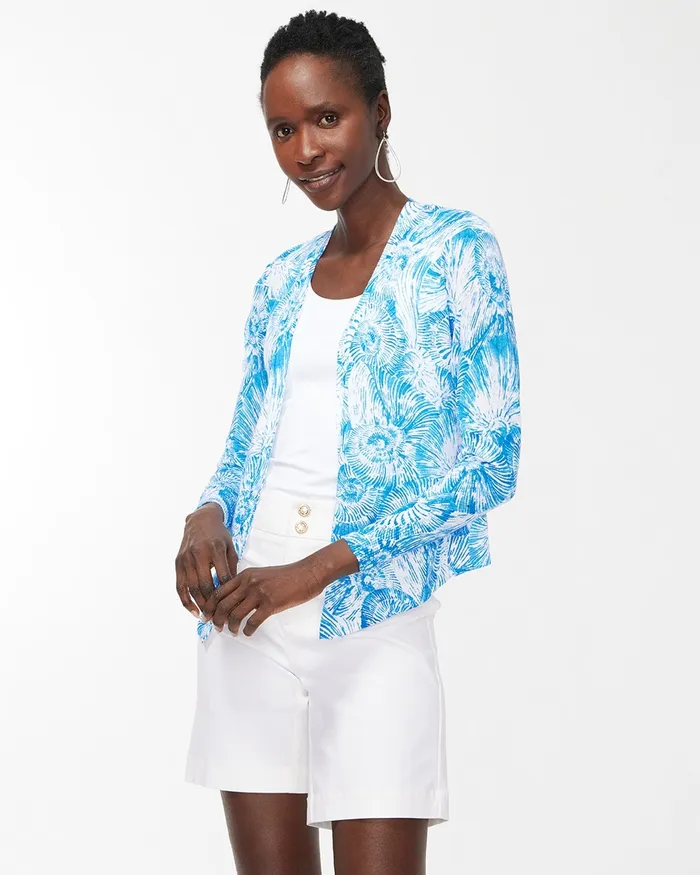 Chico039s Summer Romance Shell Topper Poolside Blue Women Sweaters