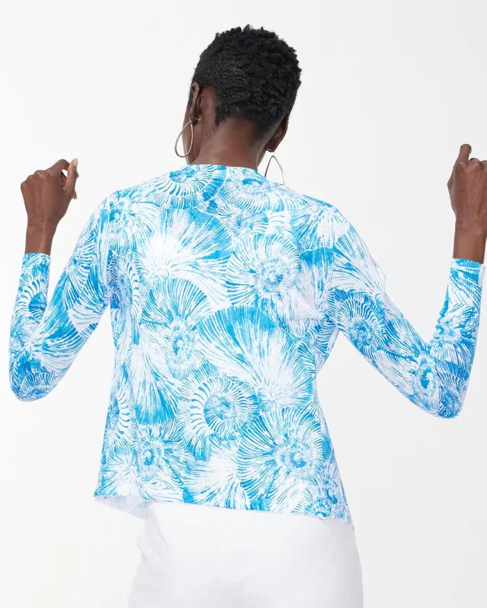 Chico039s Summer Romance Shell Topper Poolside Blue Women Sweaters