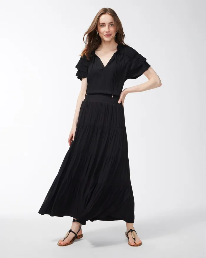 Chico039s Tiered Maxi Skirt Black Women Matching Sets