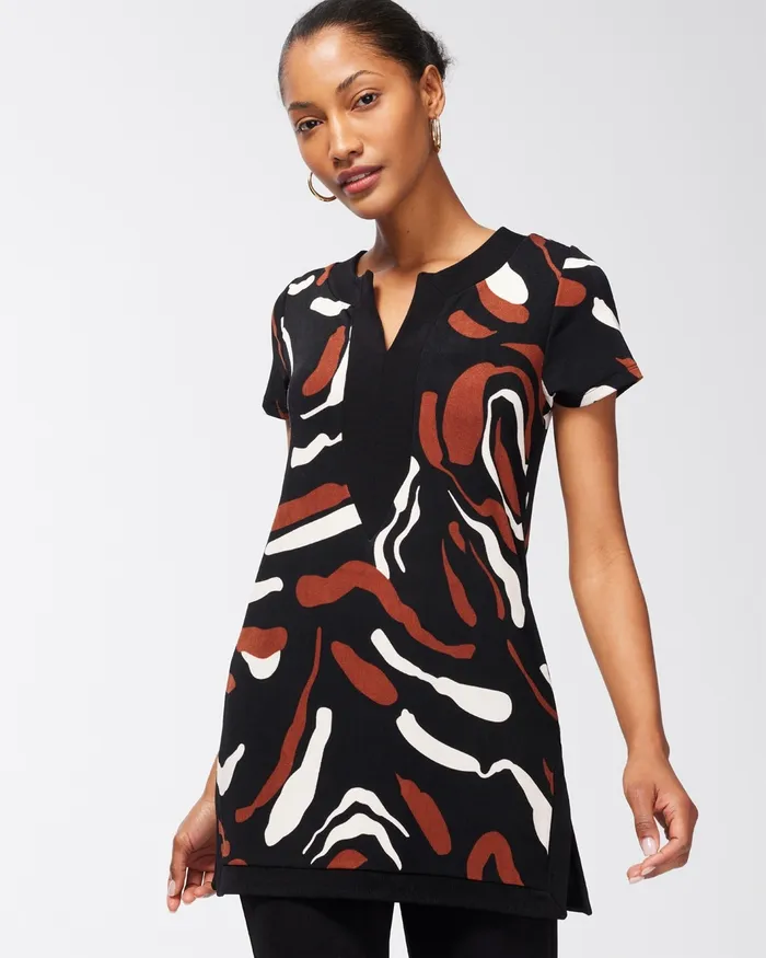 Chico039s Travelers Abstract Print Tunic Travelers Black Women Matching Sets