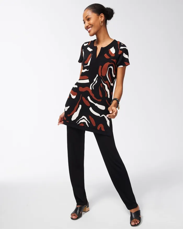 Chico039s Travelers Abstract Print Tunic Travelers Black Women Matching Sets