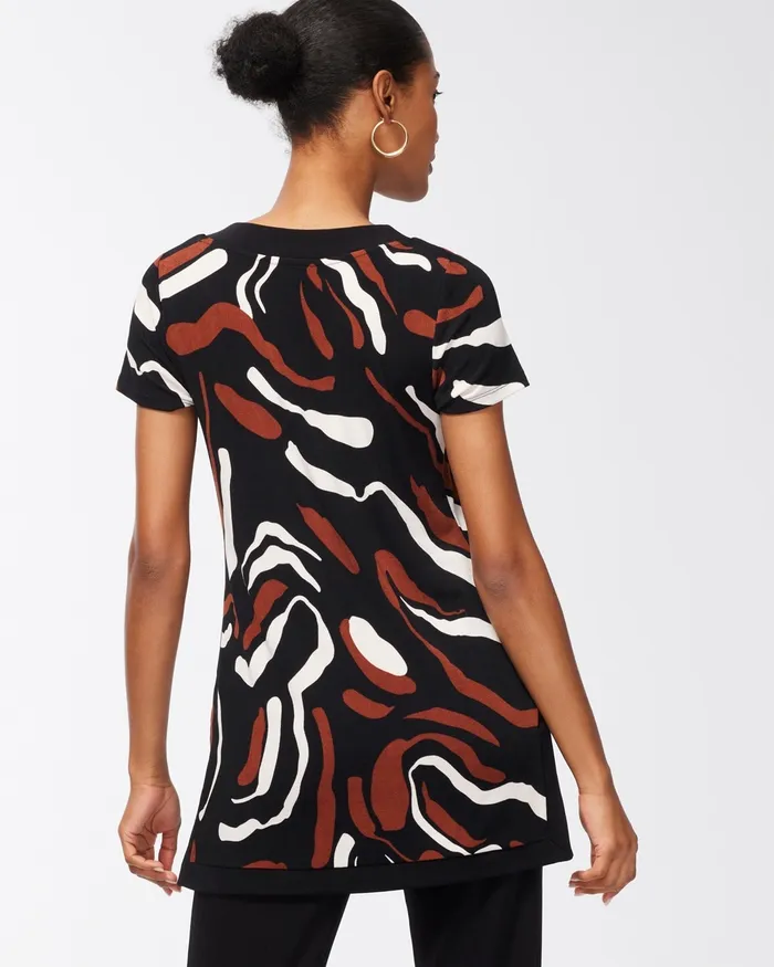 Chico039s Travelers Abstract Print Tunic Travelers Black Women Matching Sets