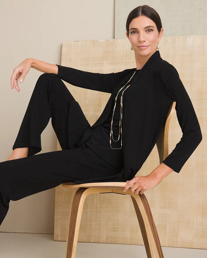 Chico039s Travelers Classic Long Knit Jacket Travelers Black Women Tops