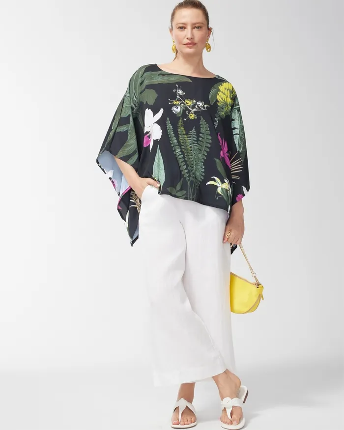 Chico039s Tropical Print Poncho Black Women Tops
