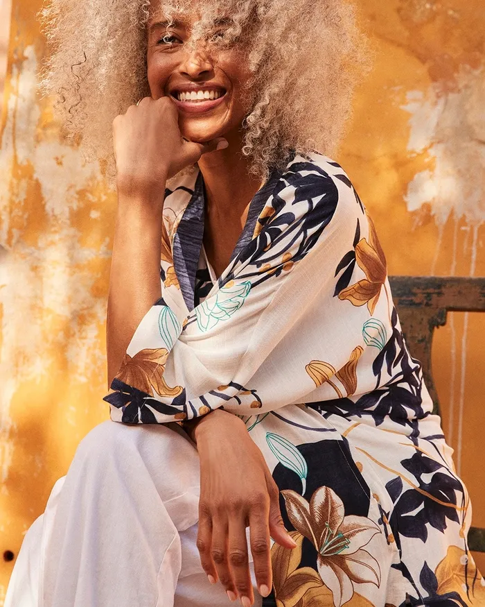 Chico039s Tropical Print Ruana Classic Navy Women Matching Sets