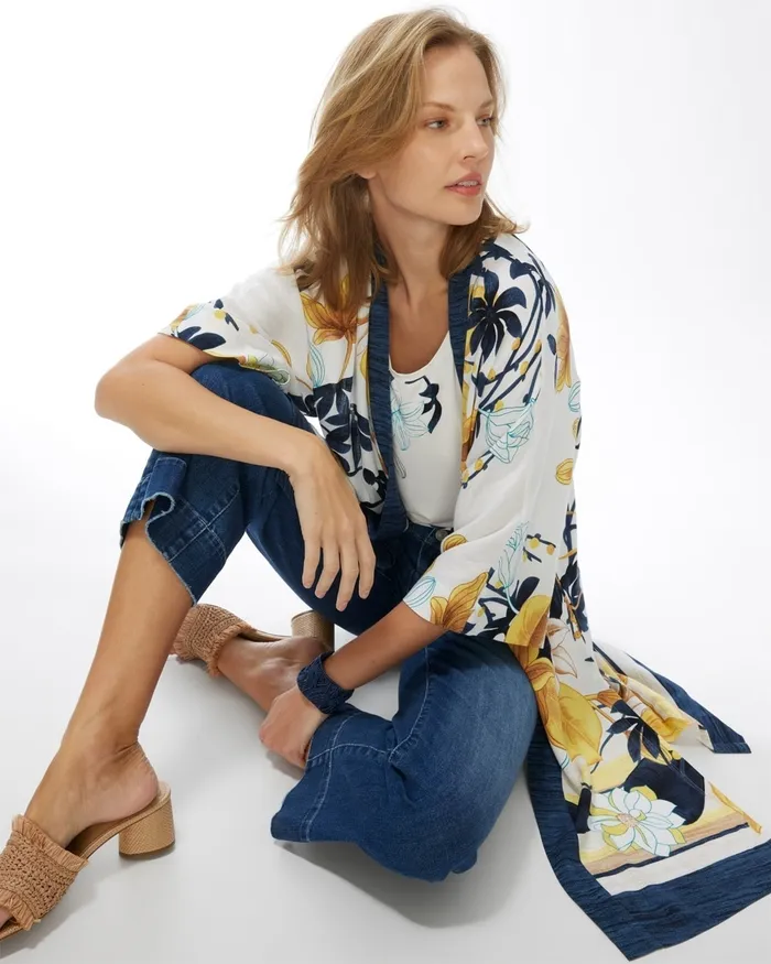 Chico039s Tropical Print Ruana Classic Navy Women Matching Sets