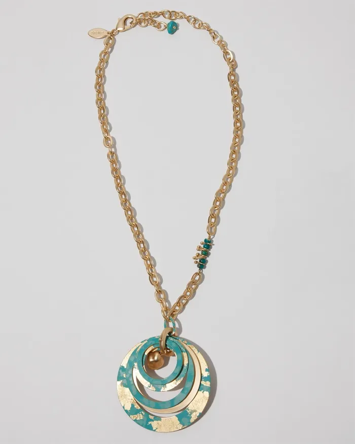 Chico039s Turquoise And GoldTone Pendant Necklace Cool Turquoise Women Necklaces