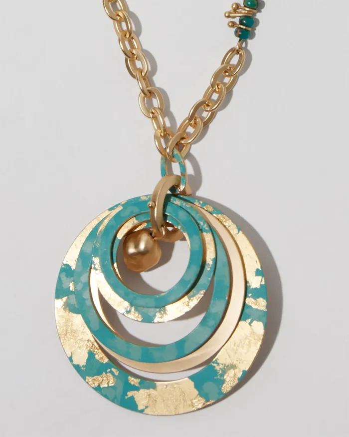 Chico039s Turquoise And GoldTone Pendant Necklace Cool Turquoise Women Necklaces
