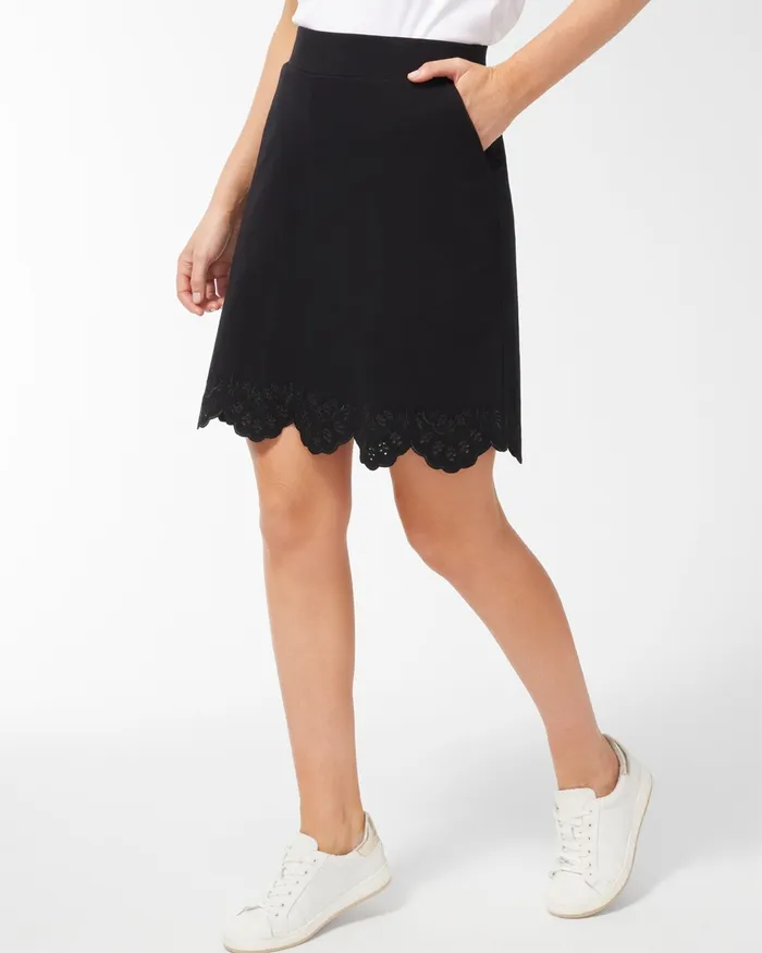 Chico039s Zenergy Embroidered Hem Skort Black Women Shorts