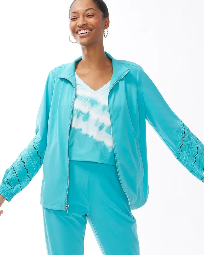 Chico039s Zenergy Neema Cutwork Jacket Agua Azul Women Activewear