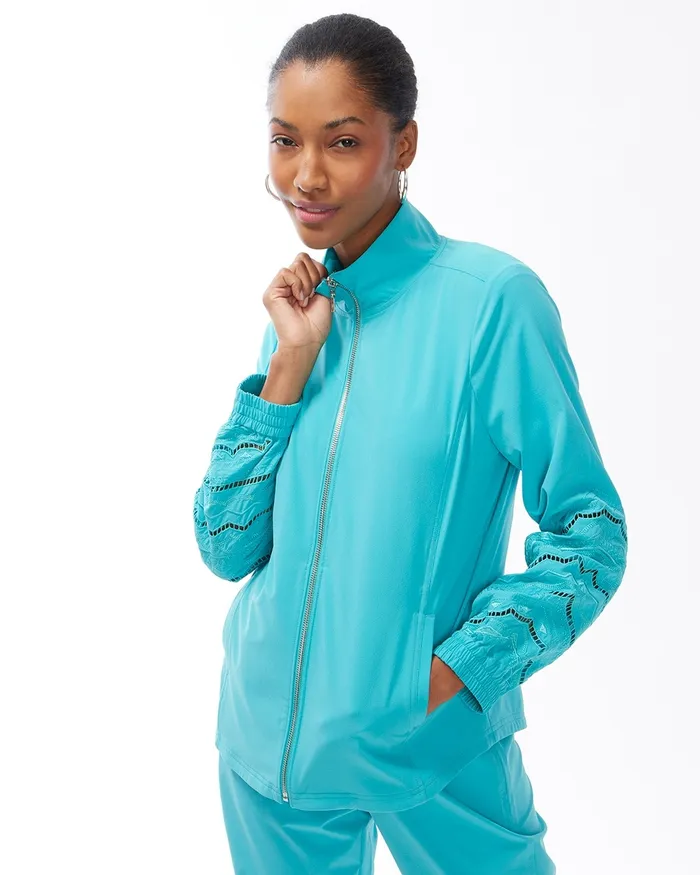 Chico039s Zenergy Neema Cutwork Jacket Agua Azul Women Activewear