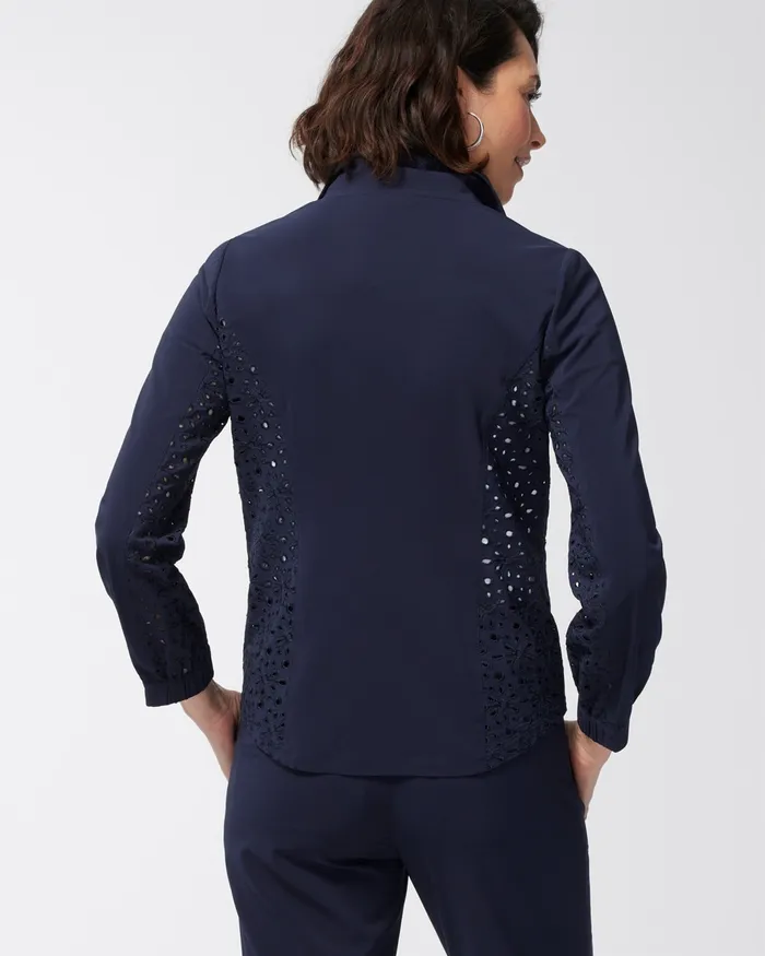 Chico039s Zenergy Neema Navy Eyelet Jacket Classic Navy Women Matching Sets