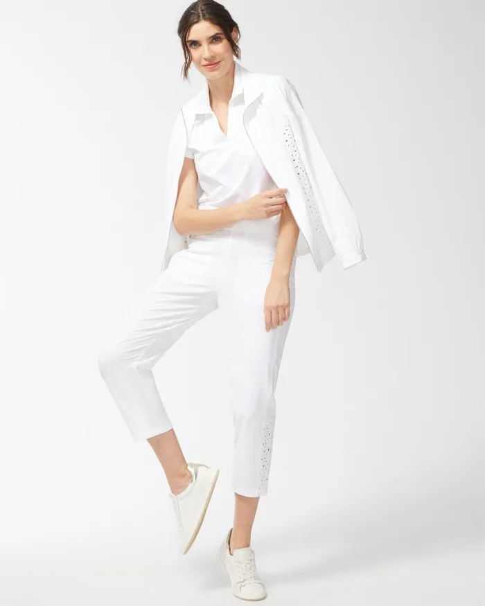 Chico039s Zenergy Neema White Eyelet Crops Alabaster Women Activewear