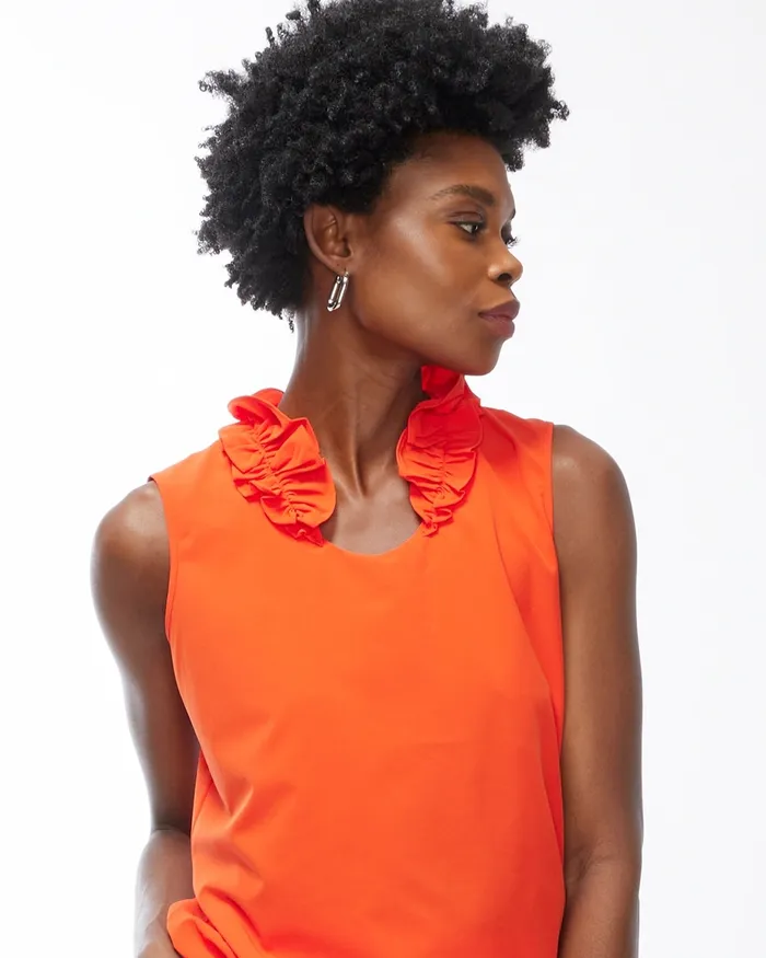 Chico039s Zenergy Ruffle Neck Tank Red Lacquer Women Activewear