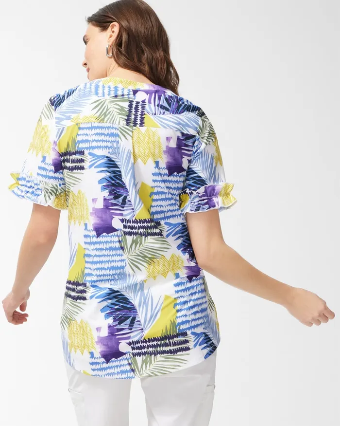 Chico039s Zenergy UPF Neema Coastal Ruffle Sleeve Top Amparo Blue Women Tops
