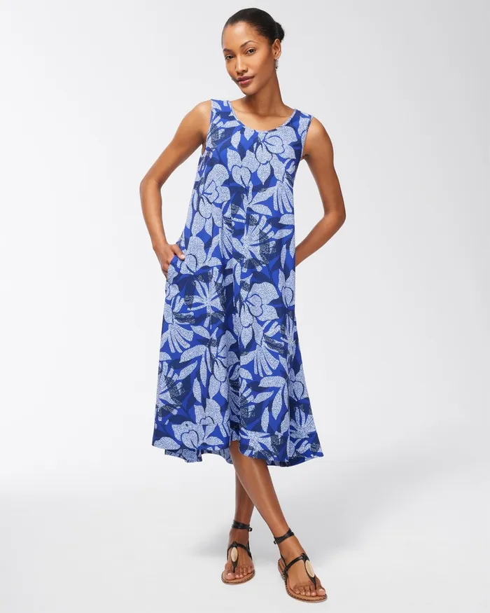 Chico039s Zenergy UPF Neema Floral Dress Blue Grotto Women Dresses and Skirts