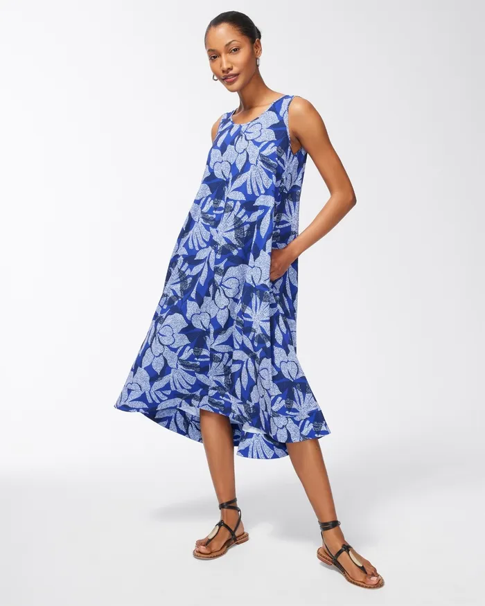 Chico039s Zenergy UPF Neema Floral Dress Blue Grotto Women Dresses and Skirts