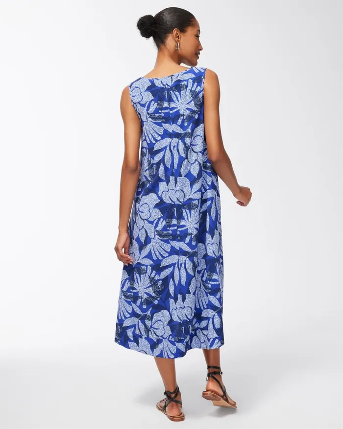 Chico039s Zenergy UPF Neema Floral Dress Blue Grotto Women Dresses and Skirts