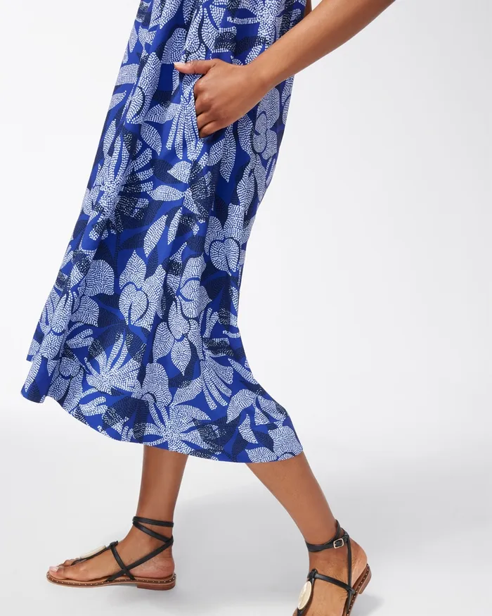 Chico039s Zenergy UPF Neema Floral Dress Blue Grotto Women Dresses and Skirts