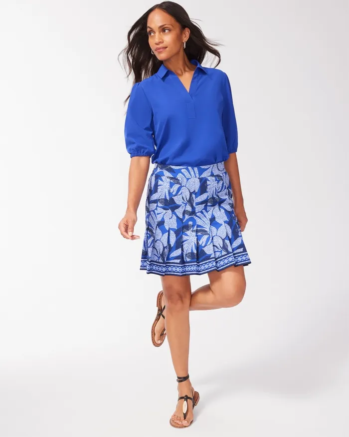 Chico039s Zenergy UPF Neema Floral Pleated Skort Blue Grotto Women Activewear