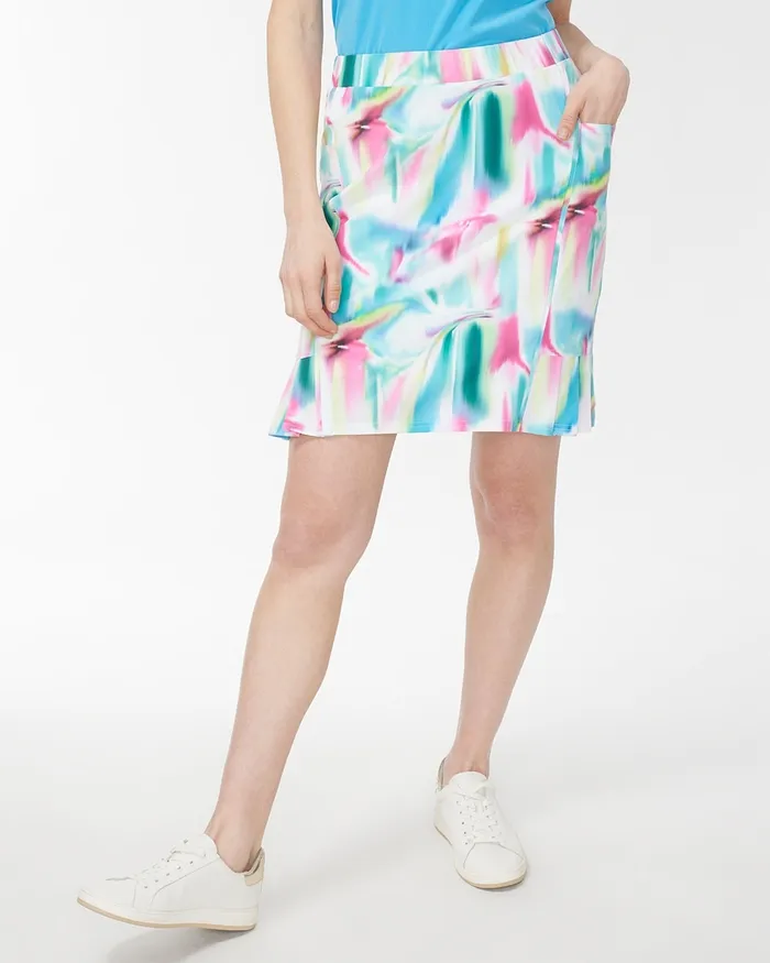 Chico039s Zenergy UPF Tie Dye Pleat Skort Poolside Blue Women Activewear