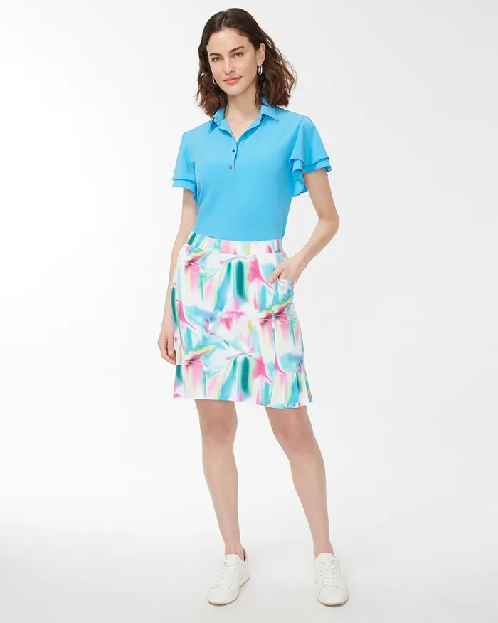 Chico039s Zenergy UPF Tie Dye Pleat Skort Poolside Blue Women Activewear