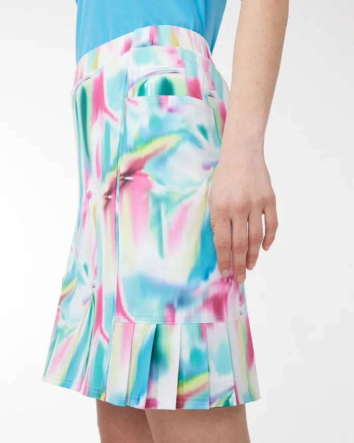Chico039s Zenergy UPF Tie Dye Pleat Skort Poolside Blue Women Activewear