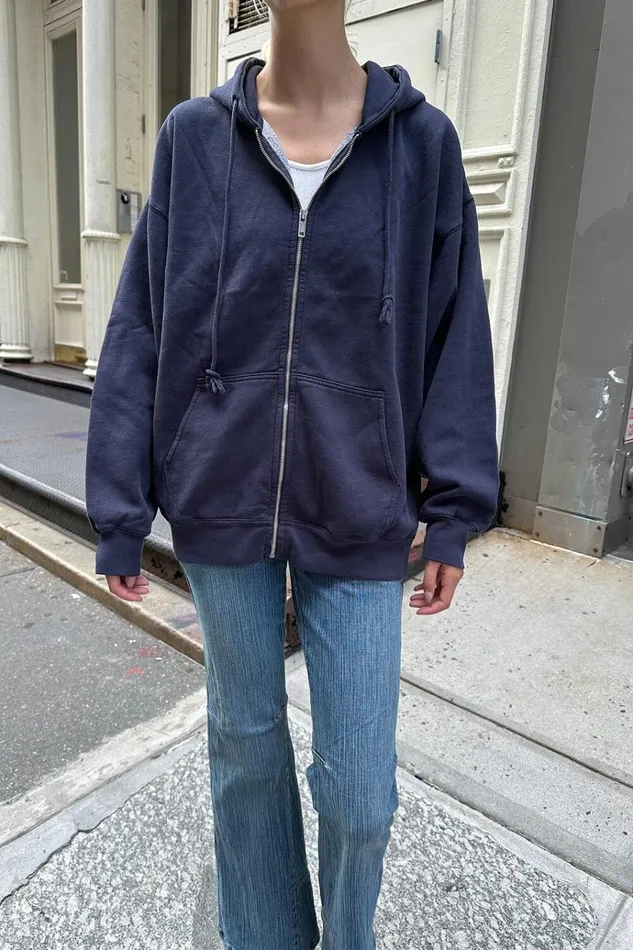 Christy Hoodie Navy Blue Women Brandy Melville Sweatpants and Sweatshirts