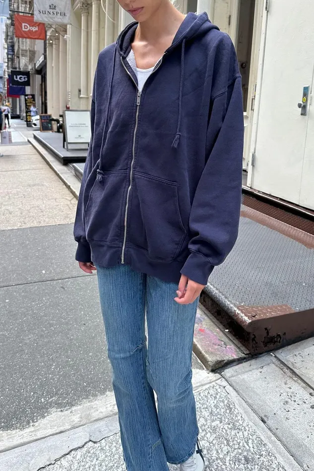 Christy Hoodie Navy Blue Women Brandy Melville Sweatpants and Sweatshirts
