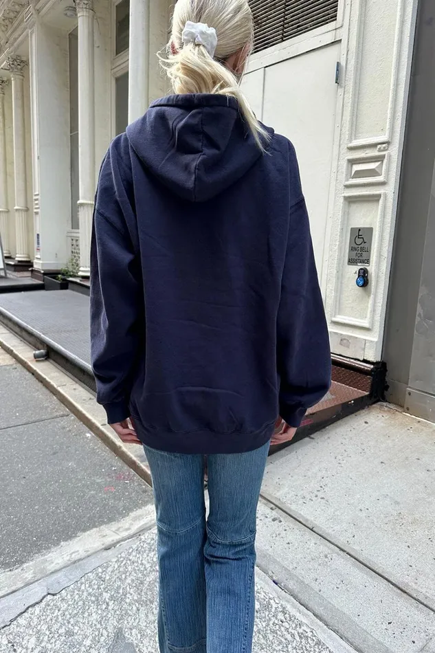 Christy Hoodie Navy Blue Women Brandy Melville Sweatpants and Sweatshirts
