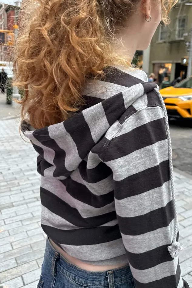 Christy Striped Hoodie Black Grey Stripes Women Brandy Melville Sweatpants and Sweatshirts
