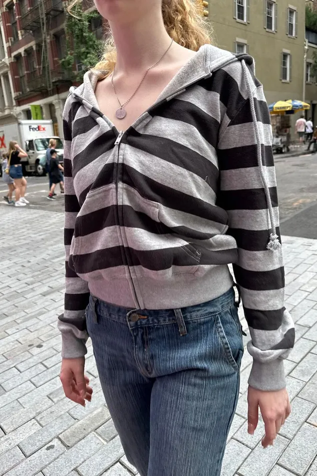 Christy Striped Hoodie Black Grey Stripes Women Brandy Melville Sweatpants and Sweatshirts
