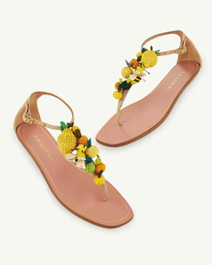 Citrus Punch Sandal Flat Beige Women Aquazzura Flats Citrus Punch Sandal Flat Beige Women Aquazzura Flats